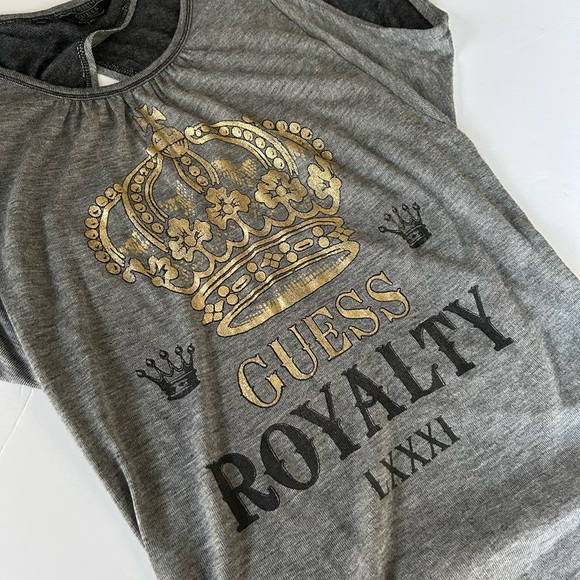 Guess Tops - Guess Retro Y2k gorgeous gold glitter crown short sleeve top